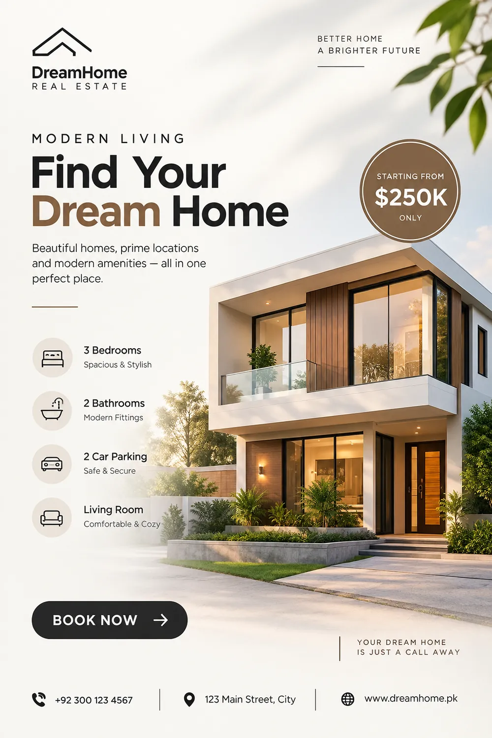 Real estate poster of a modern two storey home
