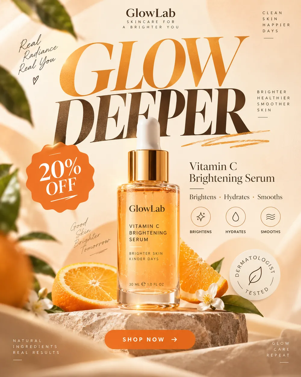 Vitamin C serum poster with orange slices