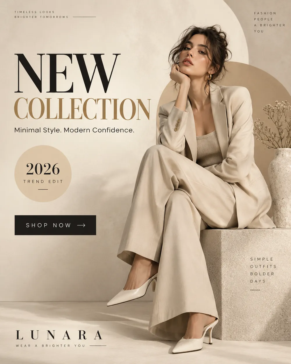 Minimal fashion collection poster in beige tones