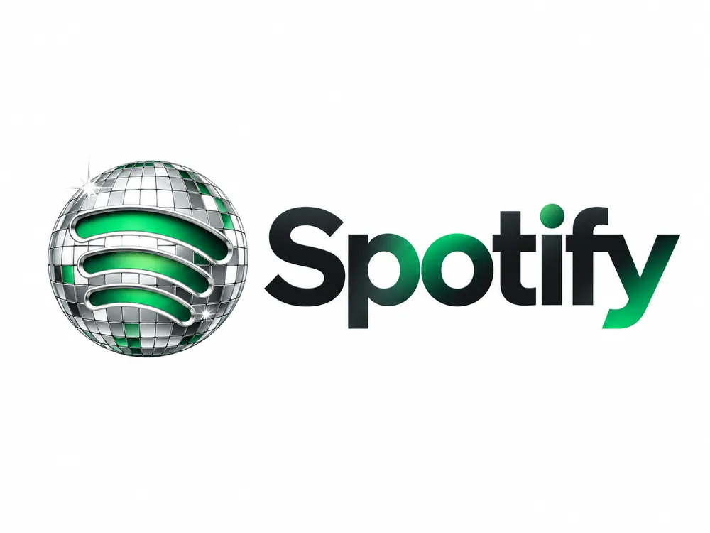 Spotify wordmark with a mirror ball in place of the icon