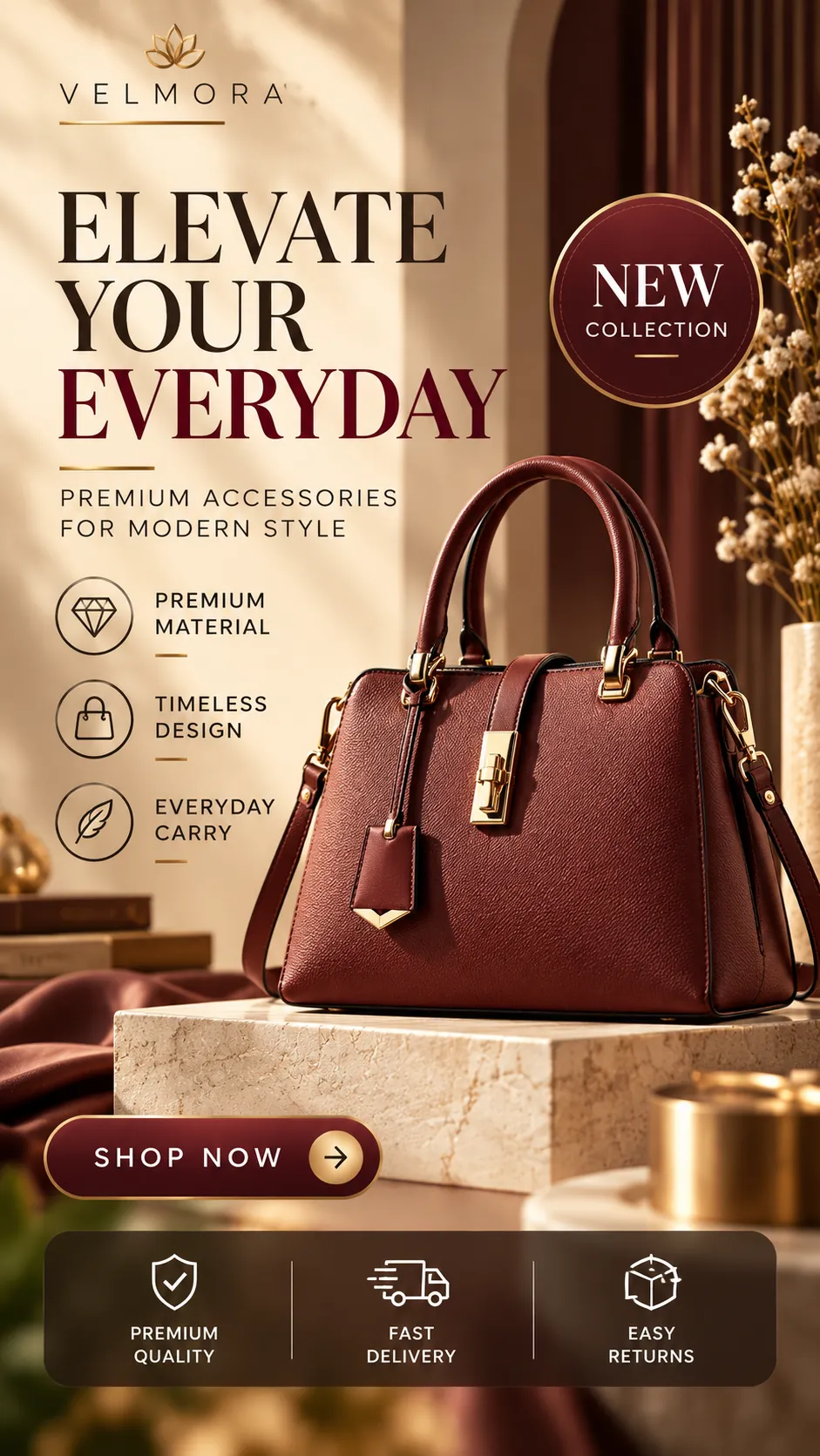 Burgundy handbag collection poster